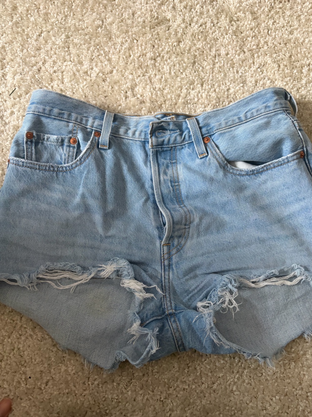 Versace Light Blue Distressed Denim Shorts